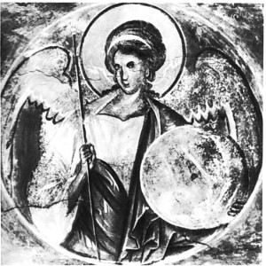 Архангел Михаил. Фреска церкви Успения на Волотовом поле. Около 1380 г.