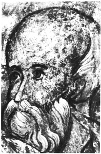 Андрей Рублев. Иоанн Богослов. Фреска Успенского собора во Владимире. 1408