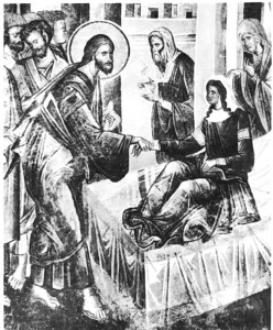Воскрешение дочери Иаира. Фреска Кахрие-Джами в Константинополе. Начало XIV в.