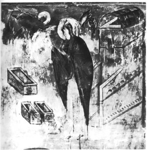 Моление Анны. Фреска церкви Успения на Волотовом поле. Около 1380 г.